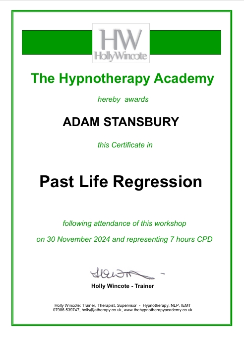 Certificate in Past Life Regression