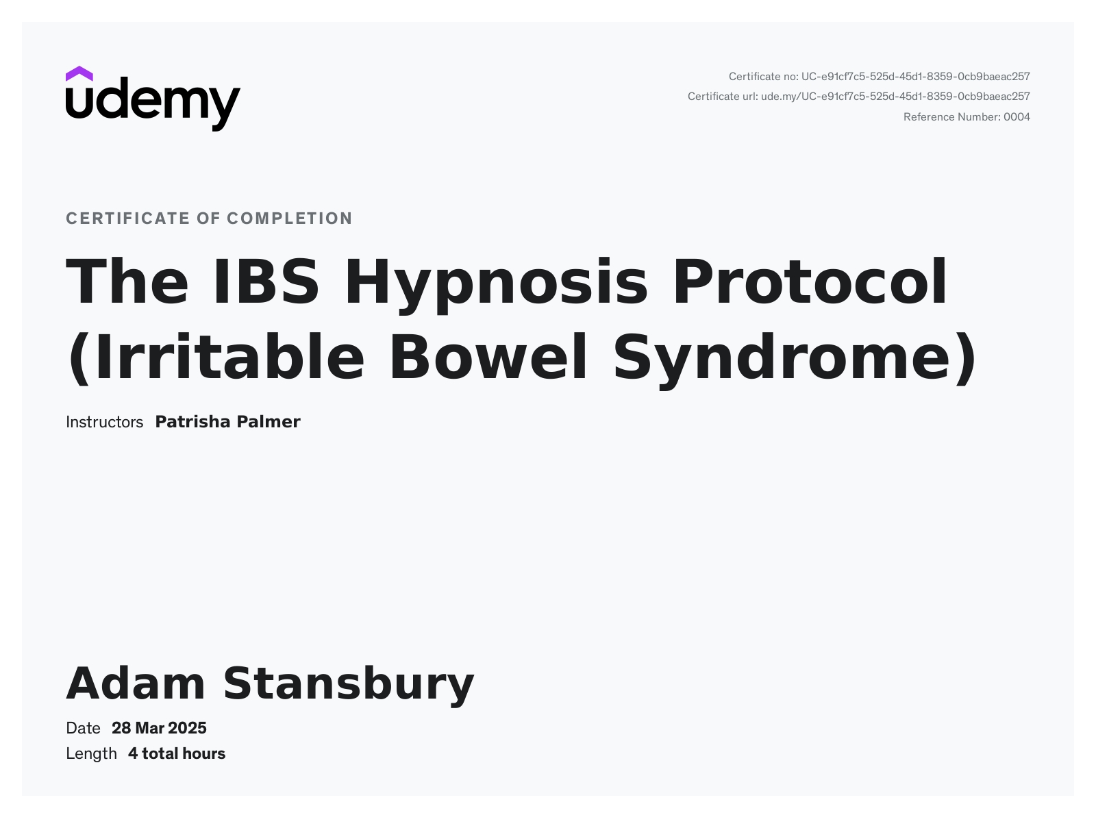 The IBS Hypnosis Protocol Certificate
