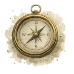 Antique gold pocket compass pendant with a star-shaped needle on a weathered dial in a circular case, hanging loop at top.