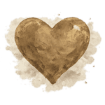 Brown watercolor heart on a rough white canvas with a green background, giving a rustic, artistic feel.
